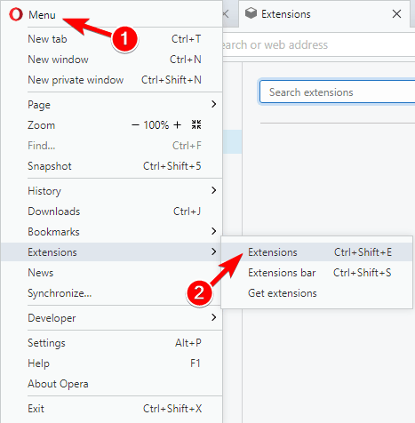 Opera nie działa na operach z rozszerzeniami Windows 10