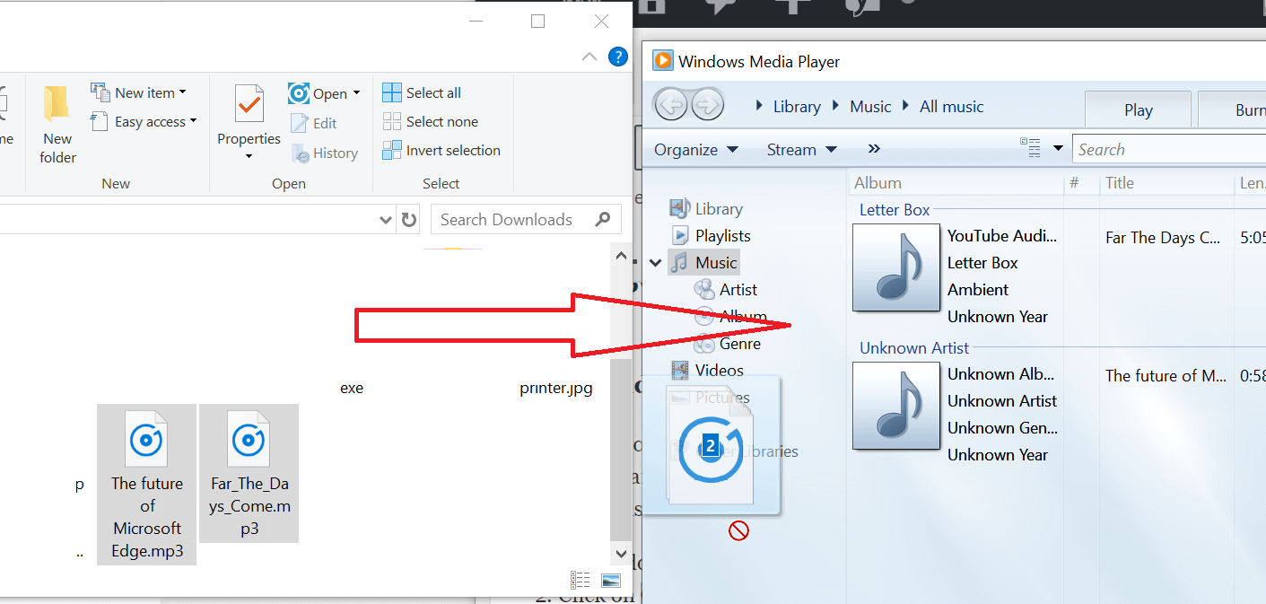 Windows Media Player - przeciągnij i upuść