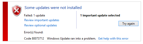 Błąd aktualizacji 80073712 w systemie Windows 8, Windows 10 fix