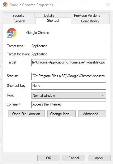 skrót google chrome cel chrom problem z pustą stroną