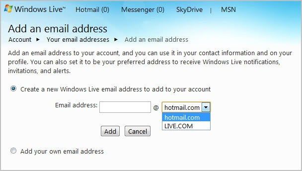 dodaj adres e-mail Hotmail