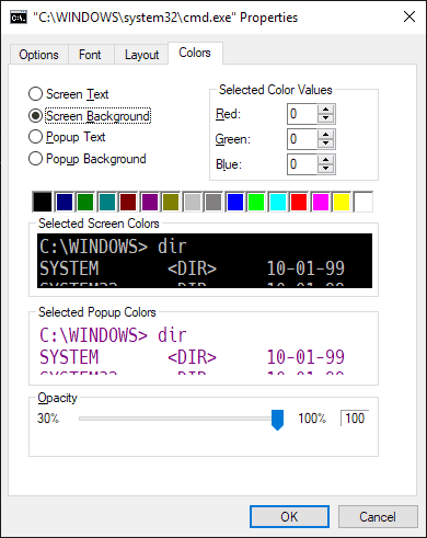 kolory wiersza polecenia systemu Windows