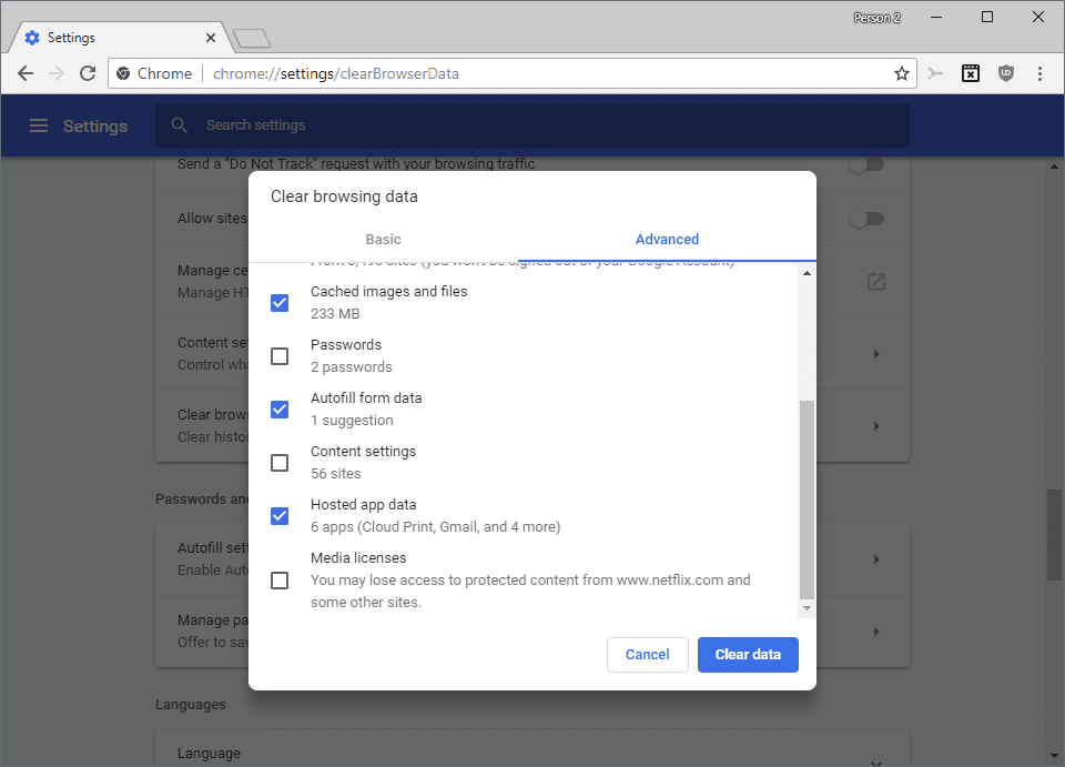 chrome usuń dane formularza