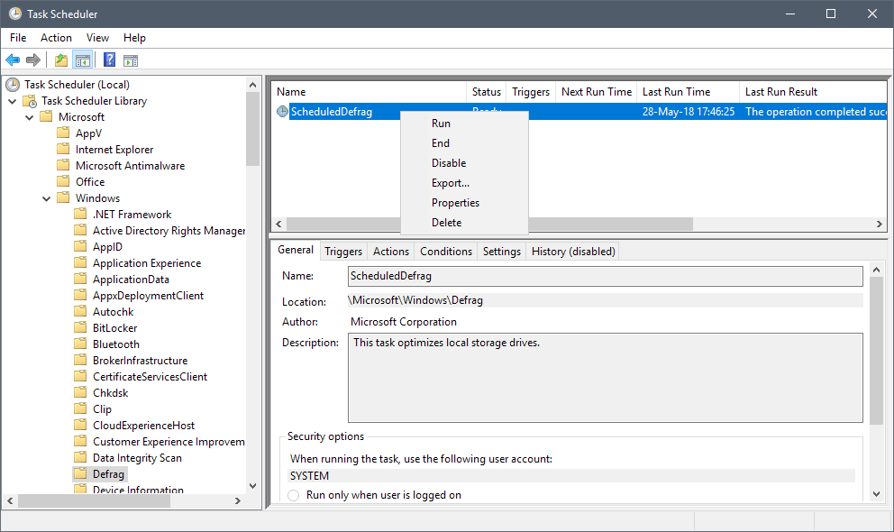 zaplanowane zadanie defragmentacji