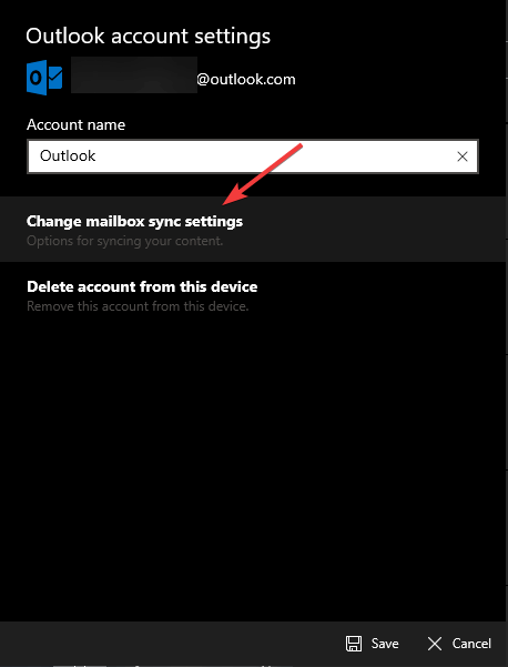 Zmień ustawienia synchronizacji skrzynki pocztowej - kalendarz Windows 10 nie synchronizuje się z Gmailem / Outlook