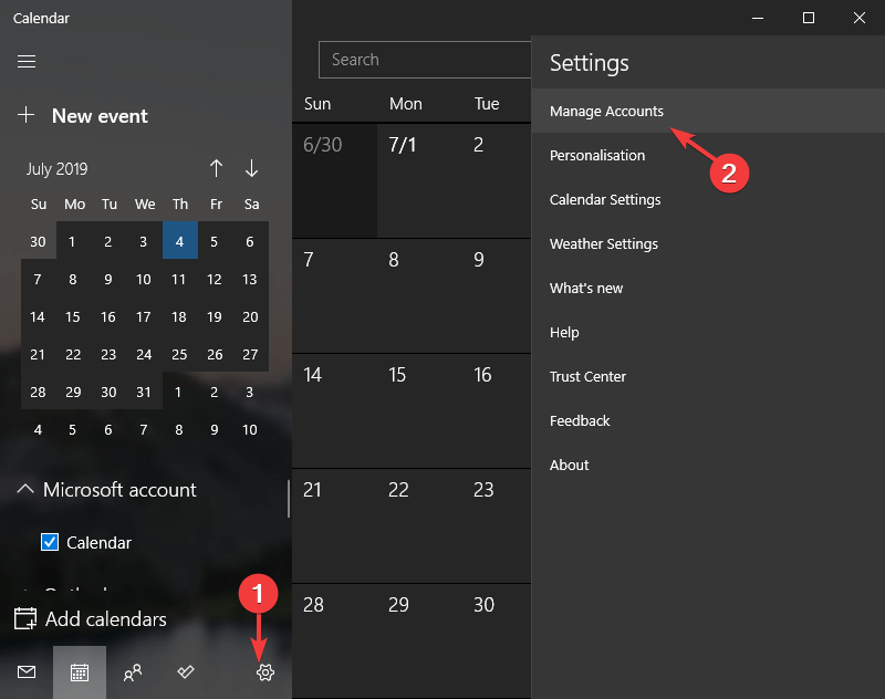 Zarządzanie kalendarzami - kalendarz Windows 10 nie synchronizuje się z Gmailem / Outlook