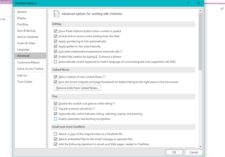 problem z atramentem onenote