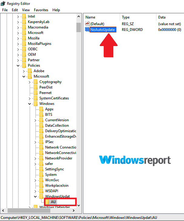 Klucz NoAutoUpdate System Windows zawsze musi się aktualizować