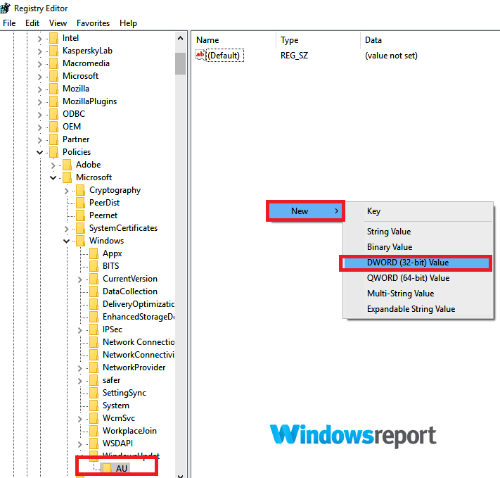 Windows zawsze musi aktualizować nowy dword