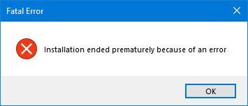 Instalacja zakończyła się przedwcześnie z powodu błędu