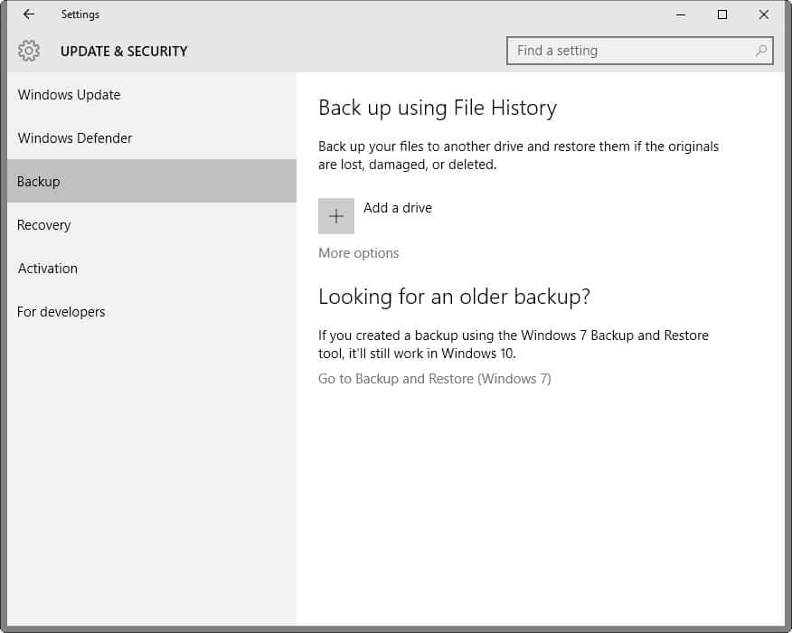 Historia plików Windows 10