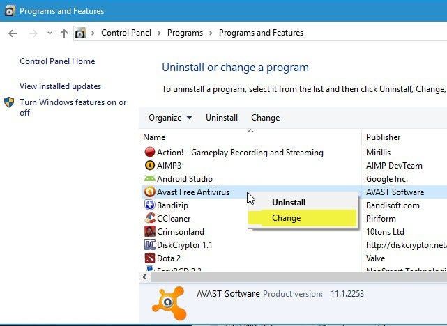 programy zmiany avast