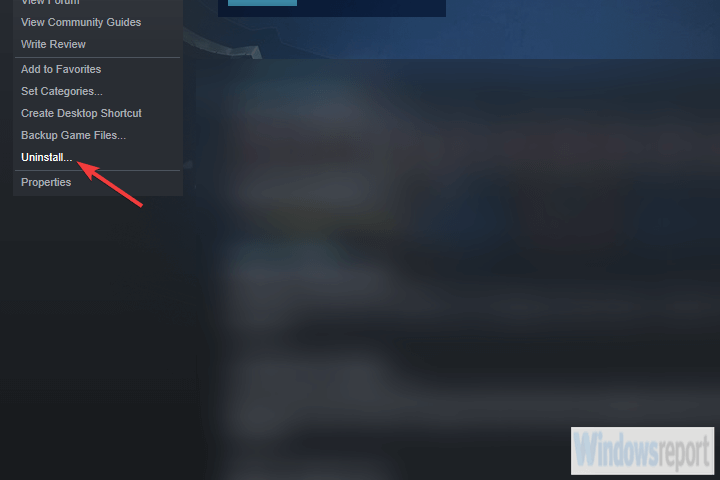 odinstaluj grę Steam