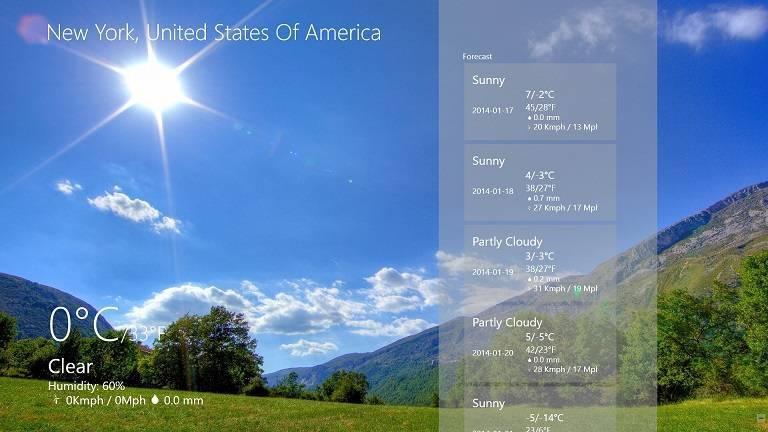 Windows 8 aplikacji pogodowych