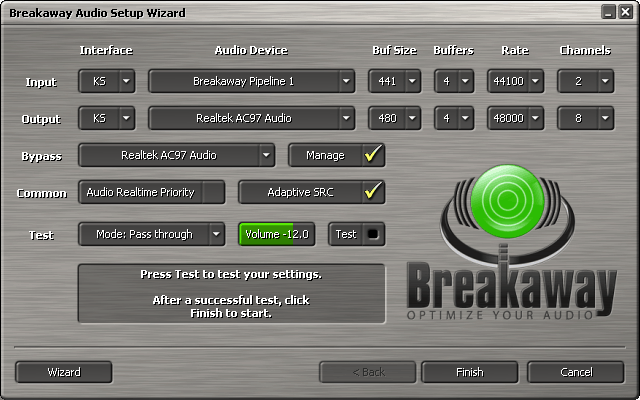 breakaway korektor wzmacniacza audio na PC