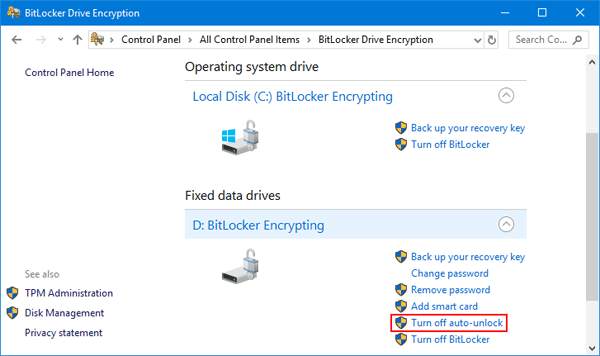 Wyłącz funkcję Auto Unlock BitLocker