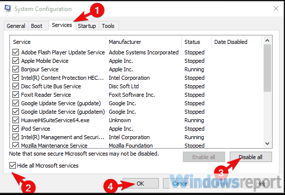 wyłącz usługi działające w tle