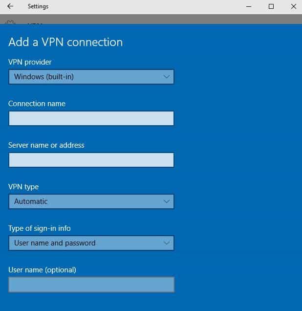 vpn dostawca Windows wbudowany laptop VPN