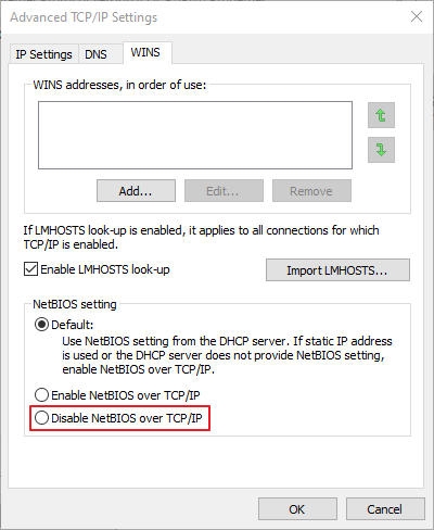 W Windows 10 opcja Wyłącz NetBIOS przez TCP / IP, jak wyłączyć Netbios