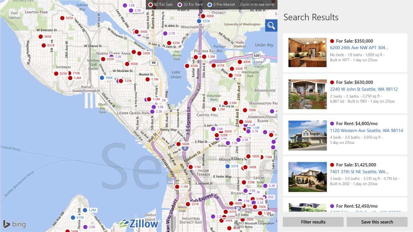 Aplikacja Zillow dla systemu Windows 10