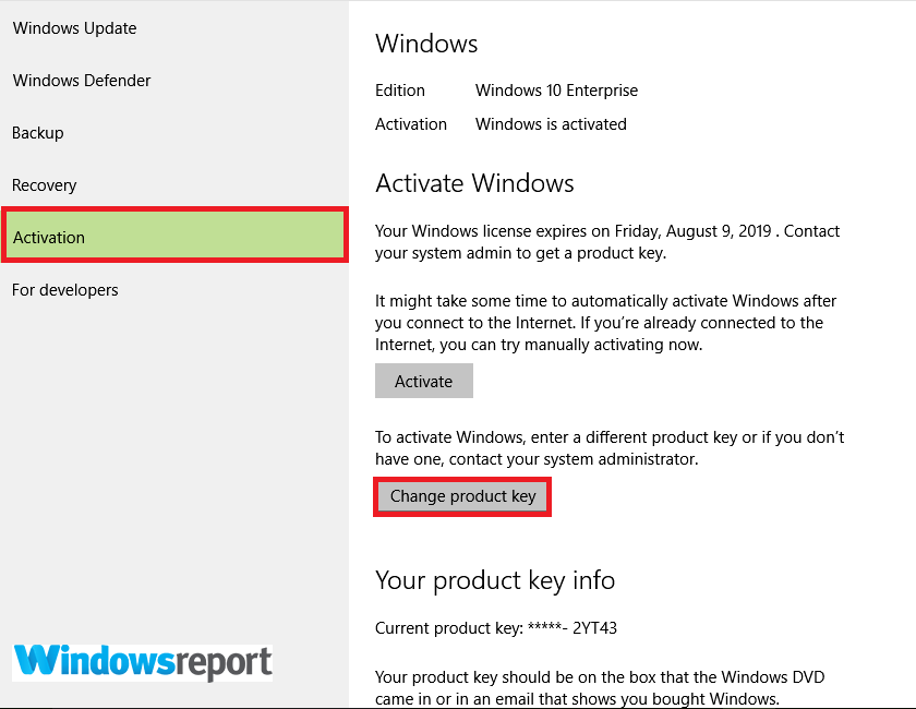 Zmień klucz produktu Windows 10 nagle nie aktywowany