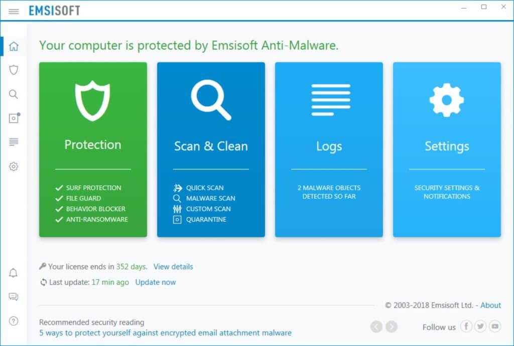 emsisoft anti-malware nie ma fałszywych alarmów Windows 10