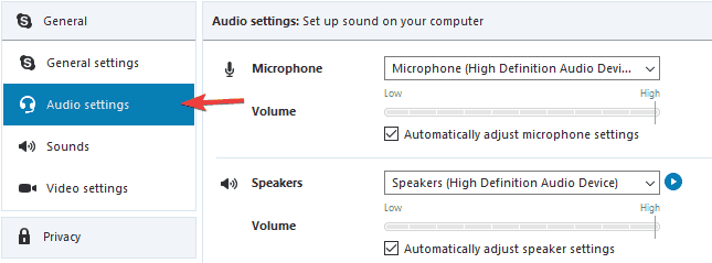 Wyjście audio Skype nie działa