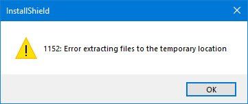 1152: Błąd podczas wyodrębniania plików do lokalizacji tymczasowej