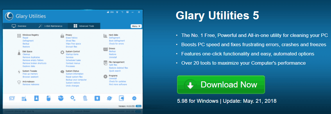 glary narzędzia Windows 10