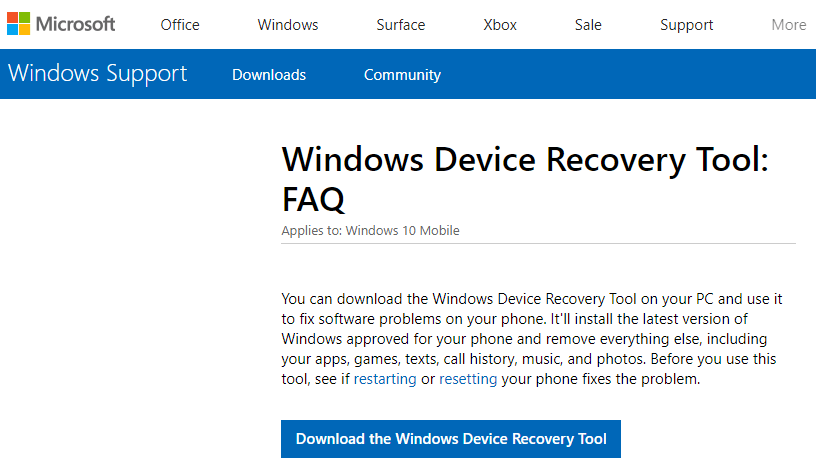 Narzędzie Windows Device Recovery Tool (WDRT)