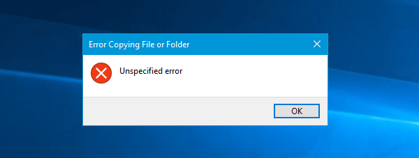 Błąd podczas kopiowania pliku lub folderu, nieokreślony błąd