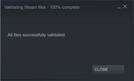 Sprawdzanie poprawności plików Steam - sukces