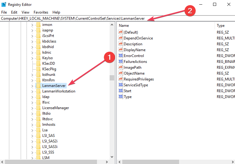 ustawienia serwera lanman Windows 10