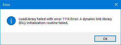 Błąd biblioteki LoadLibrary z błędem 1114