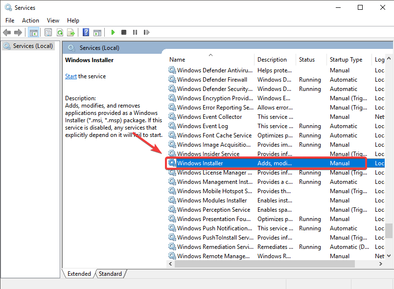 usługa instalatora systemu Windows