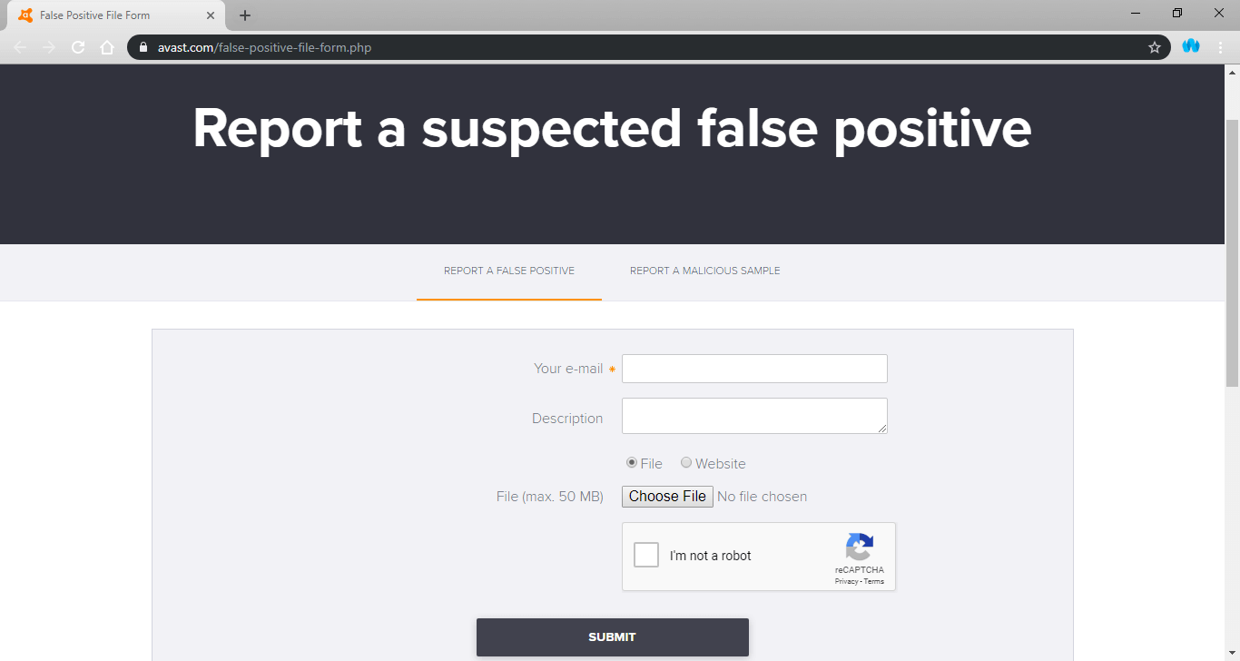 Avast Zgłoś podejrzenie fałszywie dodatniego wyniku