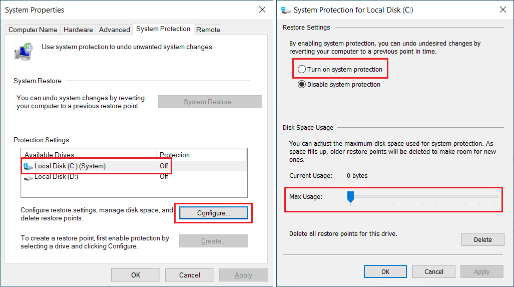 utwórz punkty przywracania systemu Windows 10