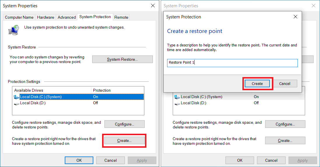 punkt przywracania systemu Windows 10