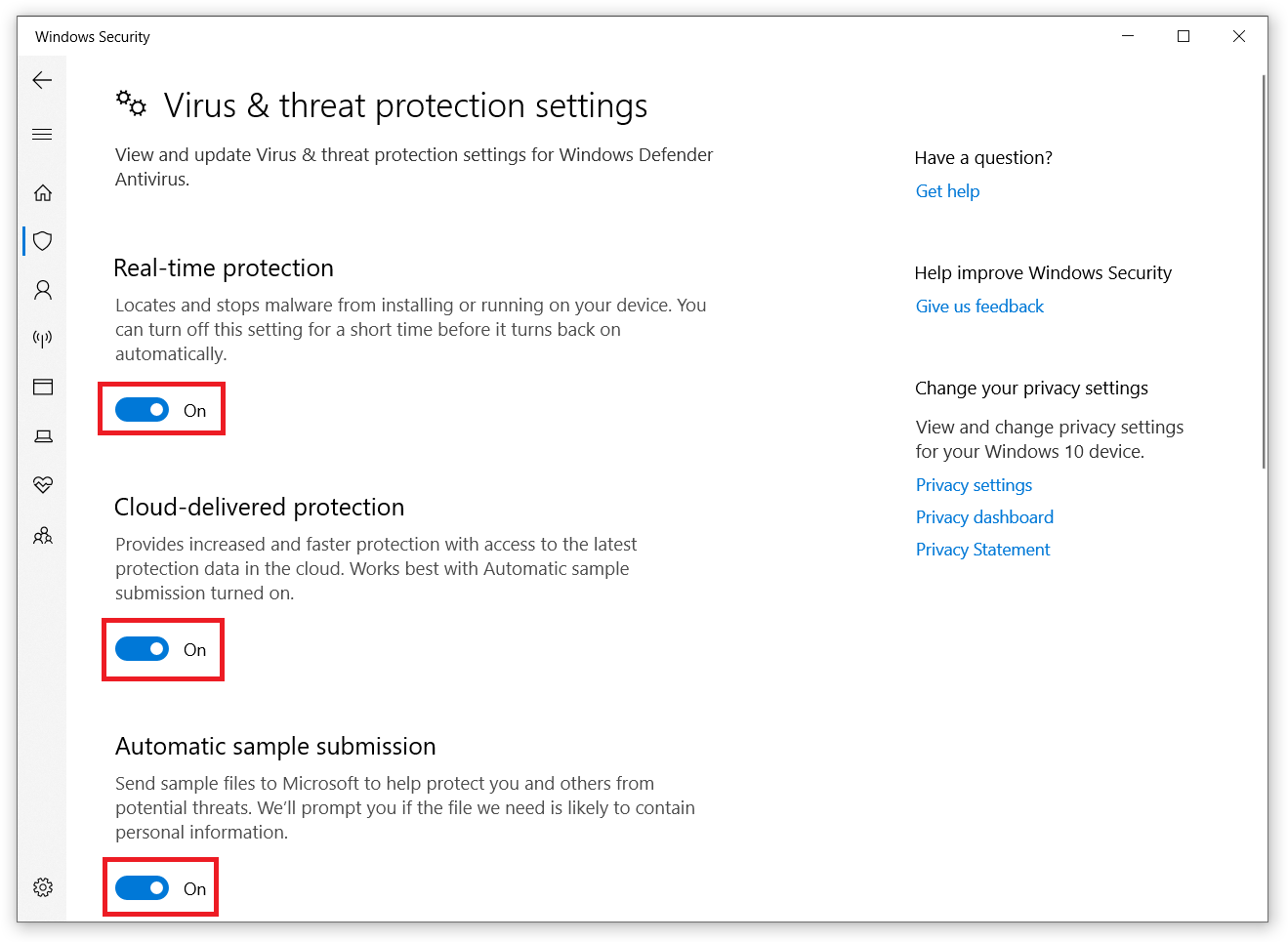 wyłącz Windows Defender 10