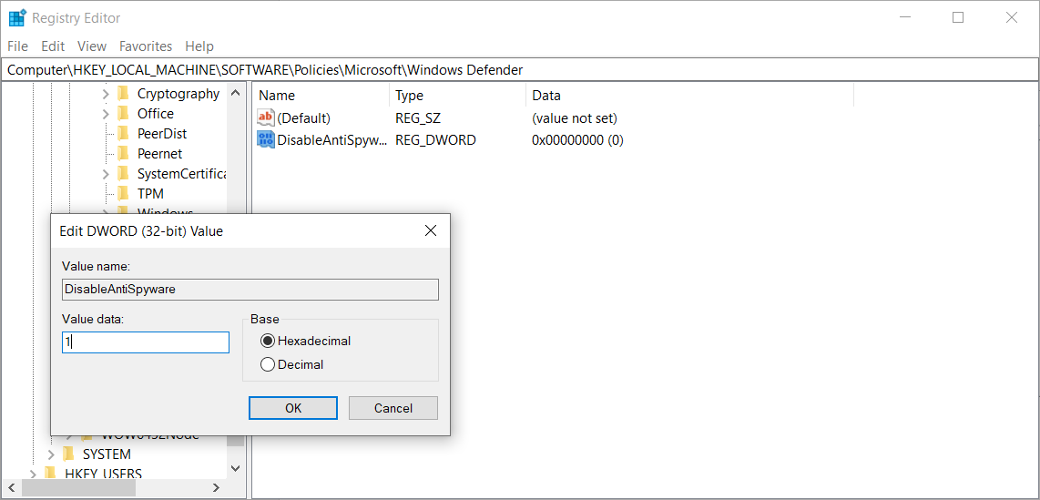 zatrzymaj Windows Defender