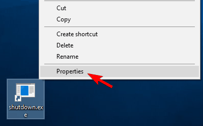 Właściwości skrótu shutdown.exe