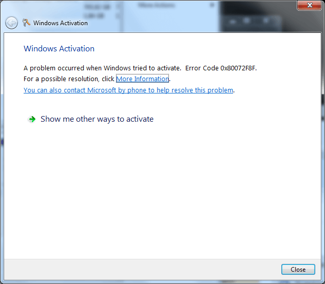 błąd aktywacji 0x80072F8F