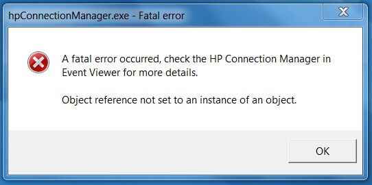 Błąd krytyczny HP Connection Manager Windows 10