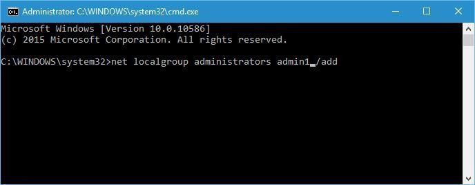 net localgroup administrators admin1 / add