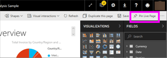 power bi dodaj raport pin strona na żywo