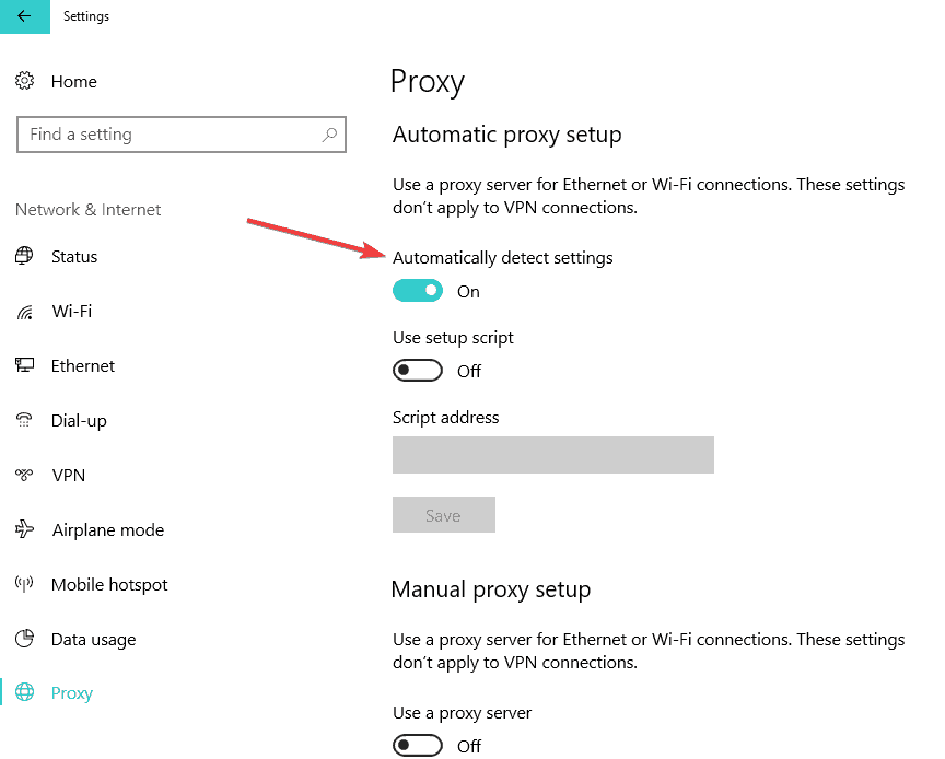 automatycznie wykrywa proxy