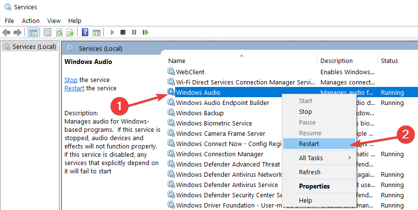 zresetuj usługę audio systemu Windows