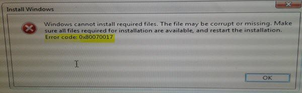 Kod błędu 0x80070017