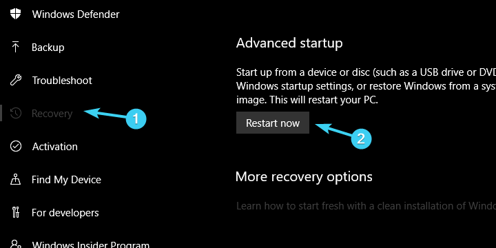 Windows 10 może't find restore point