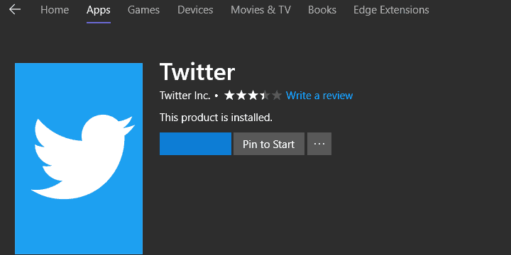 wygrana aplikacja Windows 10 na Twitterze't open